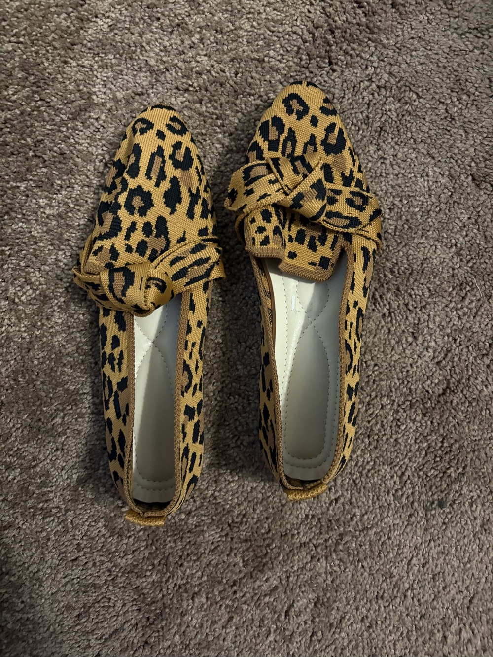 Leopard Print Bow Loafers - Women's Tan/Black Slip-On Flats